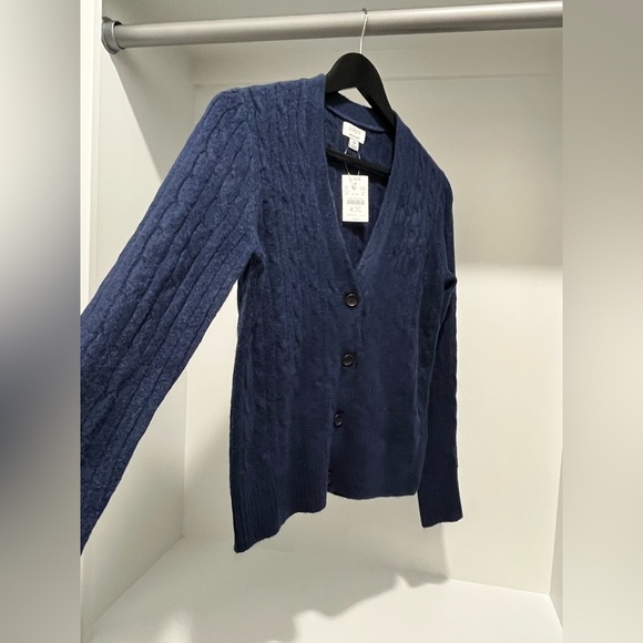 J. Crew Cable-knit cardigan sweater extra-soft yarn in antique navy NEW - Picture 5 of 9